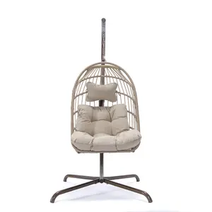Outdoor Patio Swing With Metal Brackets Folding Wicker Hanging Egg Chair Rope Swing Chair