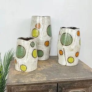 Groothandel Eenvoudige Vintage Nordic Moderne Donut Staande Bloempot Keramische Vaas Met Kunstmatige Planten Voor Huisdecoratie