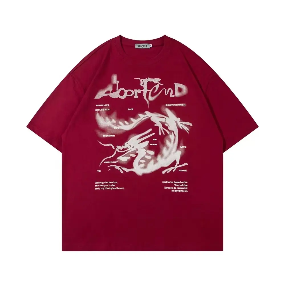 Zodiac dragon print T-shirt Men's fashion brand high street summer cotton loose casual New Year animal T-shirt