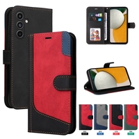 Étui portefeuille en cuir bicolore pour Samsung Galaxy S25 Ultra S24 Plus A06 A16 A26 A36 A56 M35 M55 M62 M15 – Housse à rabat bicolore