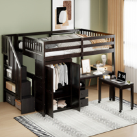 Lit mezzanine pleine taille avec escalier, étagère, tiroirs, bureau, armoire, meubles multifonctionnels gain de place pour enfants et adolescents