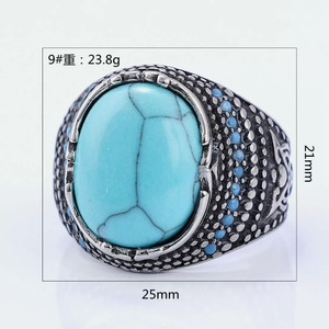 Anillo de acero inoxidable turquesa azul indio Retro para hombre, joyería de dedo de piedra Natural de pavo Vintage, accesorios de moda - Product Image 3