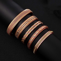 Gelang Tembaga Merah Murni Vintage Pria PFT dengan Gelang Anyaman Garis Silang Retro dan Pembukaan yang Dapat Disesuaikan untuk Aksesori Tangan