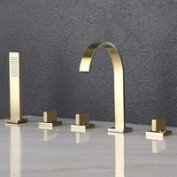 Robinet de baignoire encastré gris bronze tout cuivre à double poignée, ensemble cinq pièces avec douchette de salle de bain rotative