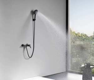 Torre presurizada de latón de montaje en pared concisa, masaje de lluvia ABS, juego de ducha de baño con rociador de mano con plataforma de champú - Product Image 3