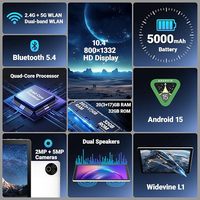 Tablet Android 15 10 inci RAM 16GB ROM 32GB Dapat Diperluas hingga 1TB WiFi 6 Cepat BT 5.4 5-Core Layar Sentuh HD IPS
