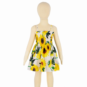 Abito Estivo per Bambina Stile Europeo-Americano con Spalline Sottili e Gonna Floreale in Poliestere - Product Image 3