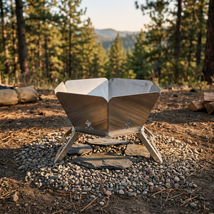 Portable Stainless Steel Camping Fire Pit <b>Grill</b> Stand with Foldable Legs and <b>Mesh</b> Rack - Product Image 3