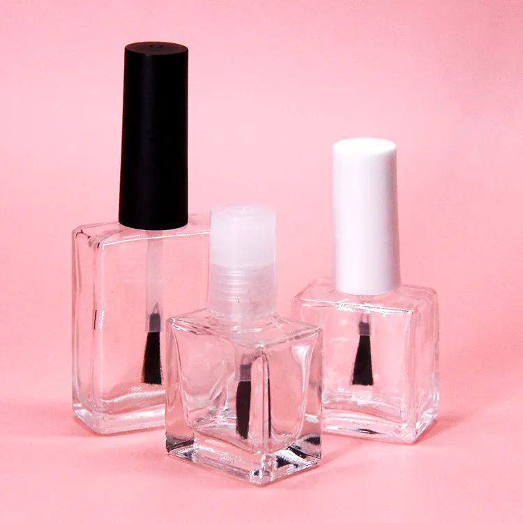 Botella de vidrio para esmalte de uñas plano de 12ml personalizada, embalaje con cepillo rosa, rojo, gris, azul, colorido