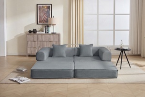 Canapé modulaire carré convertible portable deux places en velours côtelé, sans cadre, compressé sous vide, contemporain et écologique - Product Image 3