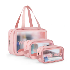Juego de Bolsas de Aseo Premium para Resort, Playa o Dormitorio, Impermeables, de TPU, Portátiles, Transparentes, de Cuero PVC Rosa - Product Image 1