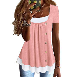 Femmes bouton volants tunique hauts dames à manches courtes été décontracté ample t-shirts vêtements 2023 - Product Image 2