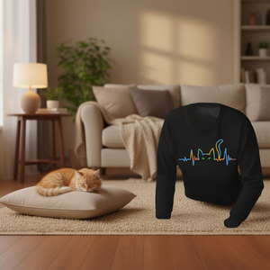 Camiseta de manga larga con silueta de gato y diseño de corazón para amantes de los gatos - Product Image 1