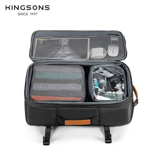 Kingsons Business Travel Backpack 20-35L Durable Polyester Black Gray Solid Color With Organizer For Work And Trip - Product Image 2