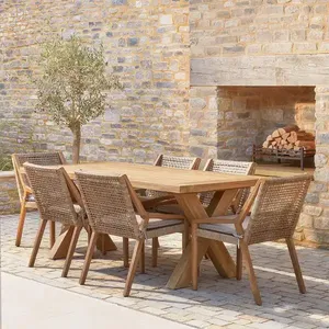 High Quality Patio Furniture Outdoor Combination Garden Rattan Chair Patio Dinner Table Modern Waving Dinning Set