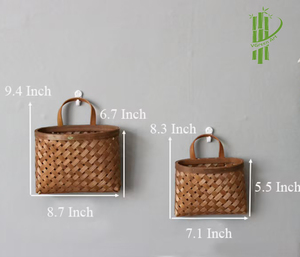 Panier suspendu en bambou tressé à la main, panier de rangement mural en osier avec poignée pour la maison, la cuisine, le pique-nique, l'organisation. - Product Image 2