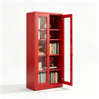 Meuble de rangement métallique bleu clair avec portes en verre et portes pleines, étagère ouverte, bibliothèque autoportante, unité de classement pour bureau à domicile