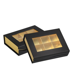 Boîtes d'emballage de chocolat vides avec fenêtre transparente, luxe noir rigide 12 cavités boîte en papier de chocolat - Product Image 4