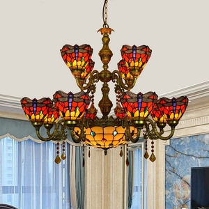 Enorme Led Luce Del Pendente Sala Da Pranzo Dell'hotel Lampadari Lampada Moderna Casa Cristal Tiffany Macchiato di Vetro Di Grandi Dimensioni <span class=keywords><strong>Doppio</strong></span> <span class=keywords><strong>Lampadario</strong></span> di Cristallo - Product Image 4