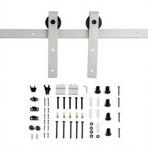 WEKIS Heavy-Duty 6.6ft/2m I-Shape <b>Barn</b> <b>Door</b> <b>Hardware</b> Kit Single Double Track Bypass Bracket Industrial Steel 120KG Capacity 3mm - Product Image 2