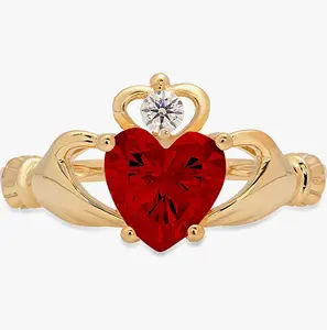 Irish Celtic Mounting Natural Scarlet Red Garnet Gemstone VVS1 Designer Heart Modern Statement Ring Solid 14k for Women