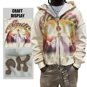 Áo hoodie có khóa kéo in họa tiết DTG tùy chỉnh YOUCHEN, phong cách đường phố, tay dài, kiểu ngắn, đính đá cho nam - Product Image 2