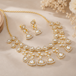 Premium 925 Silver Kundan <b>Necklace</b> Set Designer Bridal Jewelry Elegant Earrings for Women Collection Wear for Women Bridal Party - Product Image 5