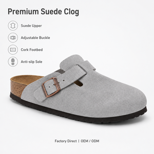 Sabots en daim personnalisés d'usine, sandales décontractées à bout fermé avec boucle métallique réglable - Product Image 1