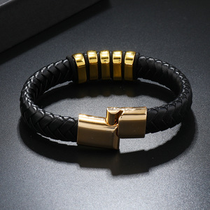Minimalistische Mode PU-Leder Geflochtene Armbänder für Männer Schwarz/<span class=keywords><strong>Gold</strong></span>/Silber Legierung Verschluss Erhältlich in 19cm/21cm/23cm Größen - Product Image 5