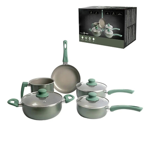 Modern <b>Ceramic</b> Marble Coated Pot <b>Pan</b> Glass Lids Bakelite Handles Non-Stick 6-Piece Aluminum Cookware Set Induction Compatible - Product Image 1