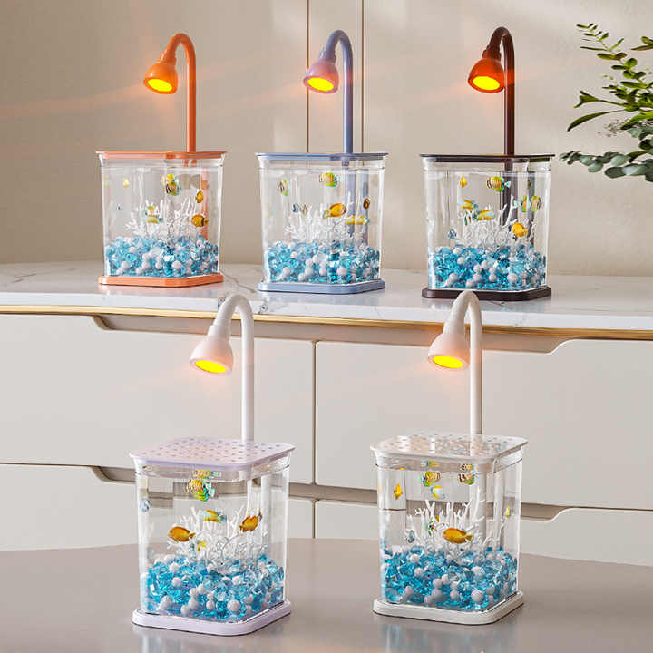 Stylish Mini Betta Fish Tank LED Glow Atmosphere Light Jellyfish ...