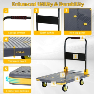 Carro de empuje Dolly Carro de plataforma plana de servicio pesado plegable con ruedas giratorias de 360 grados para moverse en camión de comida y remolque - Product Image 4