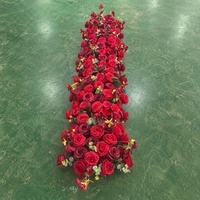 100cm/200cm Bunga Mawar Sutra Merah Burgundy Buatan, Dekorasi Latar Belakang Pernikahan Bergaris, Hiasan Dinding, Susunan Berjajar, Perlengkapan Panggung Acara