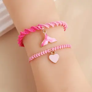 Cute Girl Pink Woven Bracelet Cartoon Love Butterfly Lips Zinc Alloy Charms Girl Bracelet Girl Jewelry Gift