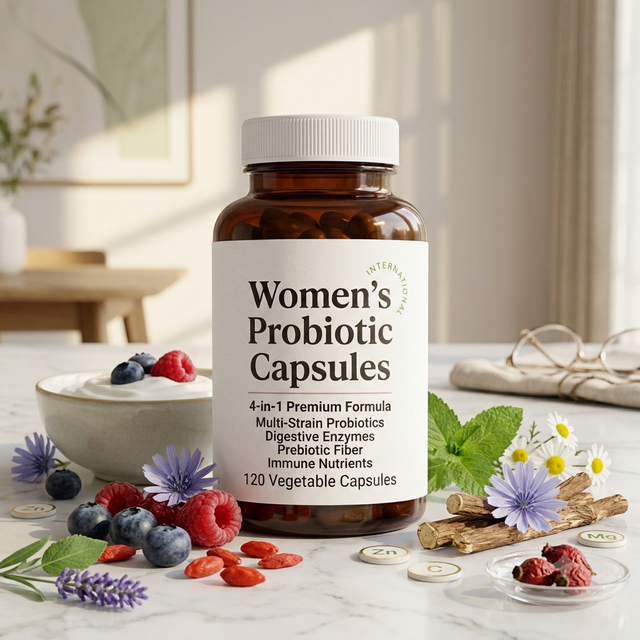 Women's Probiotic Prebiotic & Digestive Enzyme Capsules | Multi-Strain Probiotic Blend Dietary Supplement 120 Count