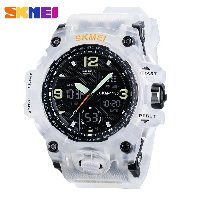 Skmei 1155B एनालॉग और डिजिटल सैन्य शैली घड़ियाँ सेना पुरुषों खेल निविड़ अंधकार wristwatches नई <span class=keywords><strong>सफेद</strong></span> पारदर्शी रंग