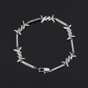 Hip Hop <b>Wire</b> Chain Couple Bracelet Micro-inlaid Zircon Button <b>Thin</b> Thorn Chain Tanjing Fashion Lijing Necklace - Product Image 2