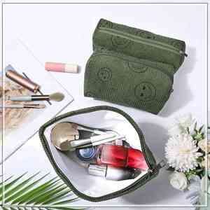 Large Capacity <b>Make</b> <b>up</b> Bag and Brush <b>Storage</b> Bag Corduroy Makeup Bag Set Aesthetic Women Handbags Purses - Product Image 2