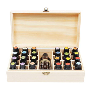 Caja de almacenamiento de aceites esenciales de madera, organizador de escritorio hecho a mano de pino rectangular para cuidado personal, 24 botellas con botella de aceite de coco - Product Image 2