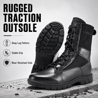 Bottes tactiques d'entraînement pour hommes, noires, à tige haute, protection de la cheville, dessus en cuir et toile, adhérence stable, semelle extérieure en caoutchouc antidérapante
