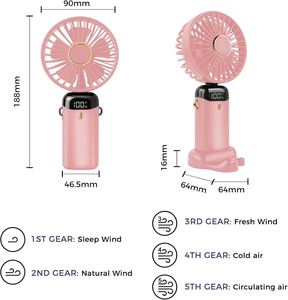 <b>Mini</b> Cooling <b>Fan</b> Rechargeable Battery Plastic <b>USB</b> Handheld Digital Display Folding <b>Fans</b> for Outdoor - Product Image 2
