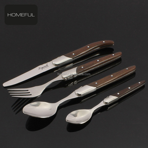 Ensemble de couverts en acier inoxydable de haute qualité, 4 pièces, avec <span class=keywords><strong>manche</strong></span> en <span class=keywords><strong>bois</strong></span>, comprenant un couteau à steak, une <span class=keywords><strong>fourchette</strong></span>, une cuillère, pour la salle à manger à domicile, le restaurant - Product Image 1