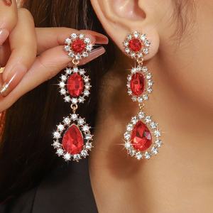 New Trendy Geometric <b>Water</b> Drop Purple Red Yellow <b>Crystal</b> Zircon Platinum Plated Women's Anniversary Drop Earrings - Product Image 3