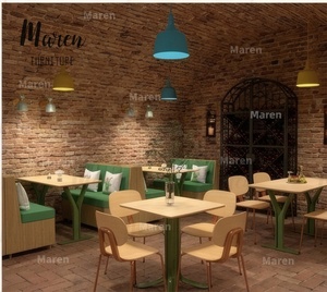 Ensemble <span class=keywords><strong>de</strong></span> mobilier moderne en bois et cuir pour cafétéria, café et restaurant : banquette, chaise et table - Product Image 1