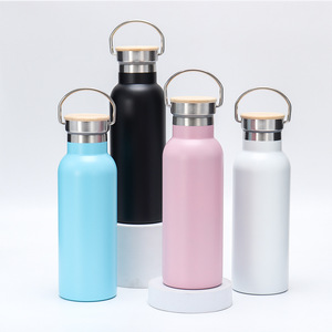 Stainless Steel Water <b>Bottle</b> 500ml Insulated <b>Thermos</b> For Travel With Wooden Lid And Metal Handle - Product Image 1