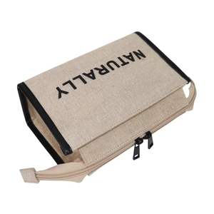 sedex Custom Logo Wholesale Plain Natural Jute Women's <b>Makeup</b> <b>Bags</b> Travel Toiletry Cosmetic Double Zipper Jute Cosmetic <b>Bag</b> - Product Image 4