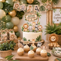 Décoration de gâteau personnalisée animaux de la savane, topper écologique pour cupcakes sur le thème de la jungle pour baby shower et fêtes d'anniversaire d'enfants