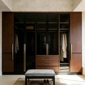 Armoire BALOM sur mesure, style moderne italien de luxe, bois brun foncé, verre, placard, armoire sur mesure avec zone de suspension ouverte - Product Image 2