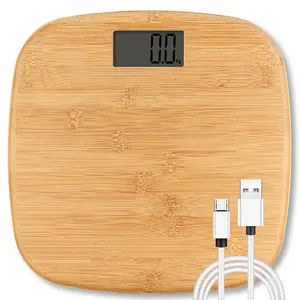 Balance en bambou naturel alimentation écologique charge USB sans batterie 180kg/400lb/28st max balance corporelle domestique numérique