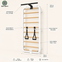 Alternativa al Reformer de Pilates para Montar en la Pared, Escalera Sueca para Gimnasio en Casa, Barra de Yoga para Pared, 11 Peldaños de Haya, Multifunción 4 en 1
